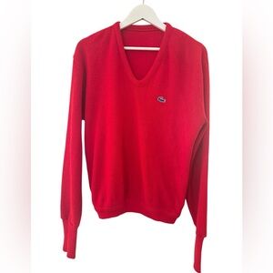 Vintage Red V Neck Oversized Slouchy Minimalist Lacoste Sweater